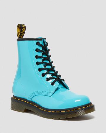 Botas con Cordones Dr Martens 1460 Charol Cuero Mujer Turquesa | MX 583WNB